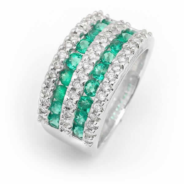 Wide ring, 18-karat gold, diamonds, and emeralds