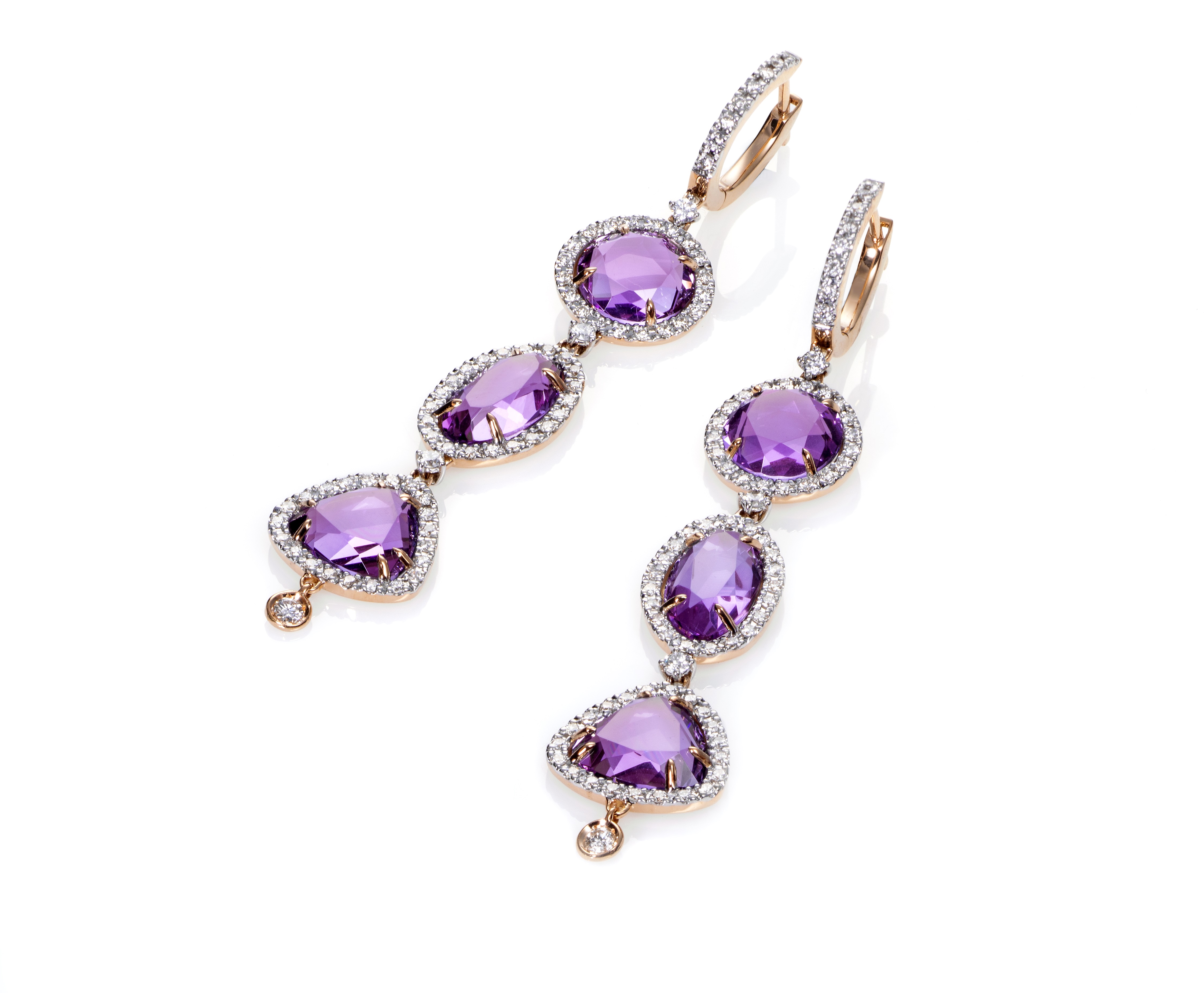 Long Earrings Amethyst & Diamonds