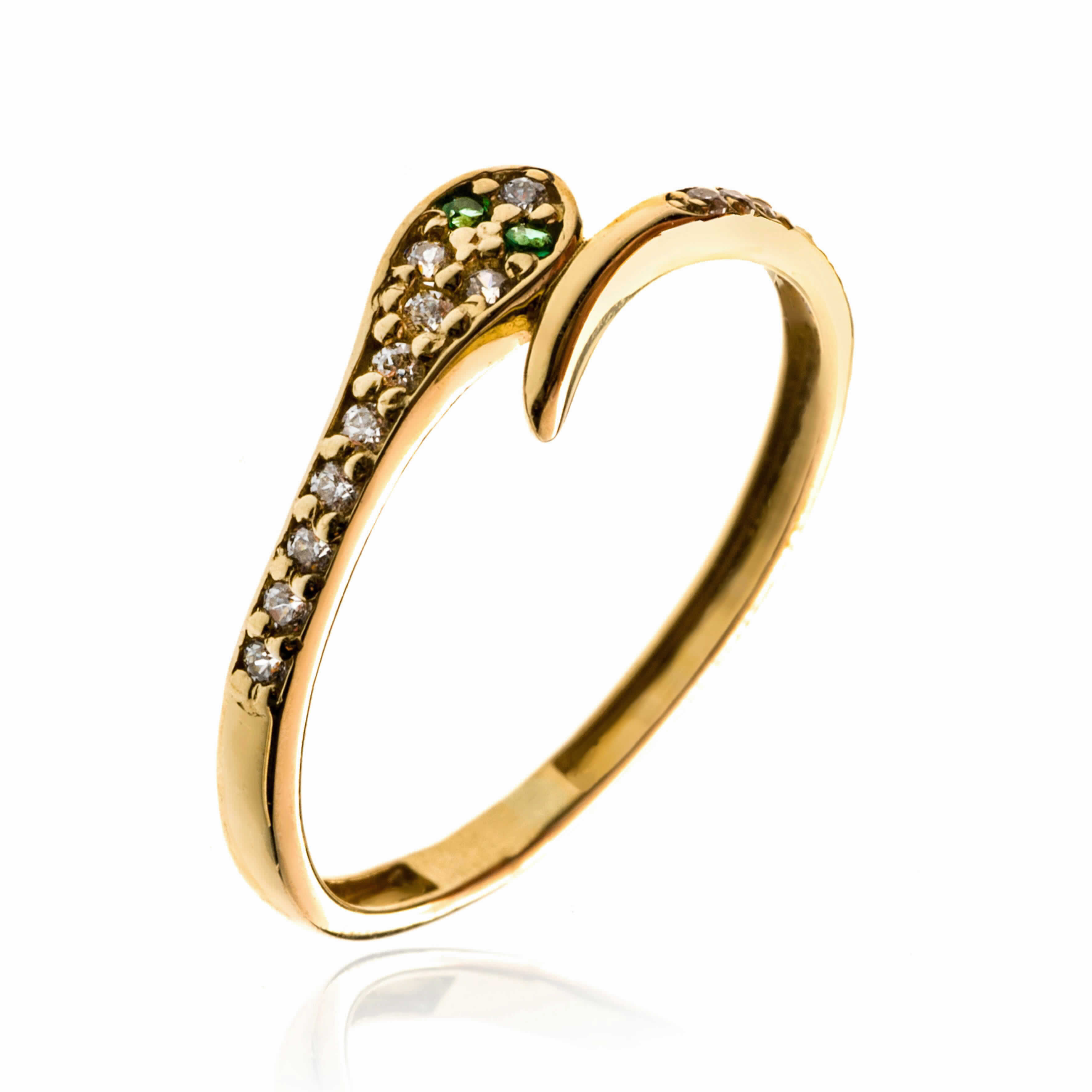 Snake-shaped ring with zirconia stones and 9-karat gold